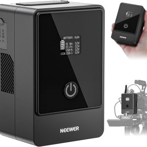 Neewer Mini V Mount Battery 6800mAh 99Wh 14.5V, Mini V Lock Battery with 65W PD Type C/D Tap/BP/USB A/Dual DC Port/OLED Display for Video Camera Camcorder Compatible with SmallRig BMPCC 4k 6k, PS099E