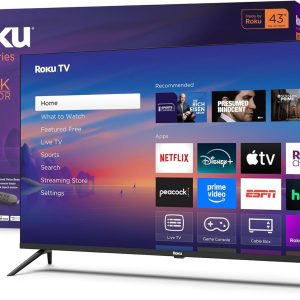Roku Smart TV 2025 – 43-Inch Select Series, 4K HDR TV – RokuTV with Enhanced Voice Remote – Flat Screen LED Television with Wi-Fi for Streaming Live Local News, Sports, Family Entertainment