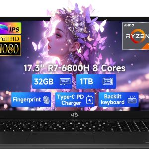 NIMO 17.3" IPS FHD-Gaming-Laptop, 8 Cores AMD Ryzen 7 6800H 32GB DDR5 RAM 1TB SSD (Beat i7-12700H, Up to 4.7GHz) AMD Radeon 680M GPU-Computer with 100W Type-C Backlit Keyboard, Fingerprint