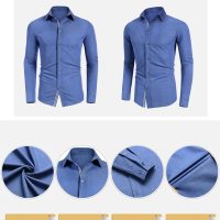 MAPICK Mens Casual Button Down Denim Shirts Long Sleeve Untucked Stretch Wrinkle-Free Dress Shirt - Image 5