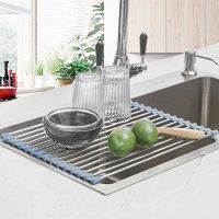 Seropy Roll Up Dish Drying Rack, Over The Sink Dish Drying Rack Kitchen Rolling Dish Drainer, Foldable Sink Rack Mat Stainless Steel Wire Dish Drying Rack for Kitchen Sink Counter Storage 17.5x11.8 - Image 2