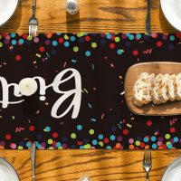 Black Polka Dot Happy Birthday Table Runner, Seasonal Kitchen Dining Table Decoration for Home Party Decor 13x72 Inch - Image 6