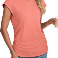 SAMPEEL Womens Summer Tops Trendy 2025 Ruched Cap Short Sleeve Tshirts Shirts Crew Neck T Shirts Fashion - Image 3