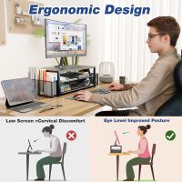 Desk Organizer and Accessories, 2-Tier Computer Monitor Stand Riser with Drawer and 2 Pen Holders, Laptop Stand, Office Desk Accessories for Office Supplies, Black - Image 2