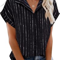Timeson Women's Short Sleeve Chiffon Blouses for Office Work Business Attire Collared Shirts - Image 3