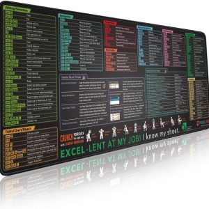 Excel Shortcut Keys Mouse Pad - Extended Large XL Cheat Sheet Gaming Mousepad | PC Office Spreadsheet Keyboard Mat | Non-Slip Stitched Edge
