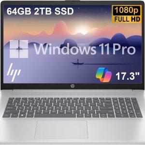 HP 17 Laptop (17.3" FHD Anti-Glare, 64GB RAM, 2TB SSD, AMD Ryzen 5 7430U (> Intel i5-1334U)), Webcam, Long Battery Life, Fast Charge, Numeric Pad, HDMI, Win 11 Pro w/AI Copilot, Business & Student