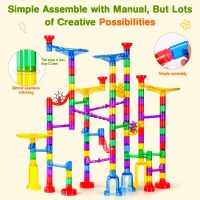 Meland Marble Run - 132Pcs Marble Maze Game Building Toy for Kid, Marble Track Race Set & STEM Learning Toys for Boy Girl Age 3 4 5 6 7 8 9+ (102 Translucent Marbulous Pcs & 30 Glass Marbles) - Image 5