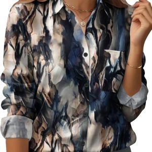 Zeagoo Womens Button Down Shirt Long Sleeve Blouse Business Work Tops Dressy Casual Floral Printed Outfits with Pocket