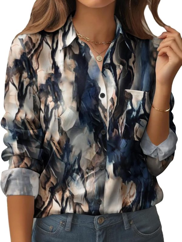 Zeagoo Womens Button Down Shirt Long Sleeve Blouse Business Work Tops Dressy Casual Floral Printed Outfits with Pocket