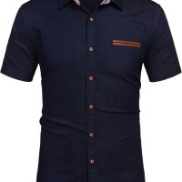 COOFANDY Men's Casual Cotton Short Sleeve Button Down Dress Shirt Plaid Collar Denim Work Shirts - Image 2