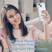 EYZUTAK Case for iPhone 15, Clear Cute Ribbon Bowknot Pattern Aesthetic Transparent Phone Case Raised Camera Protection Stylish Slim Soft Durable TPU Protective Cover for Women Girls - Blue - Image 7