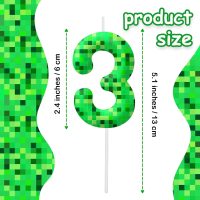 Green Pixel 3rd Birthday Number Candles, Number 3 Candle Cake Topper Decorations for Green Pixel Game Themed Parties, Birthday Cake Candles for Boys Girls Kids Party Supplies - Image 2