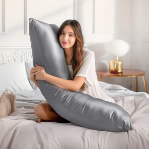 Satin Body Pillowcase, Silk Pillow Cases for Hair and Skin, Grey Body Pillow Cover with Envelope Closure, Gift for Women (20x54 inch) 1 Pack