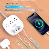 Flat Plug Power Strip, 5ft Ultra Flat Extension Cord - 3 Outlets 4 USB Ports (2 USB C) 22.5W/4.5A Desktop Charging Station, No Surge Protection for Cruise Ship, Dorm Room Travel Essentials - Image 2