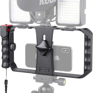 Zeadio Smartphone Video Cage Rig, Filmmaking Vlogging Case, Phone Stabilizer Tripod Mount with Wireless Remote Shutter Fits for All iPhone and Android Smartphones