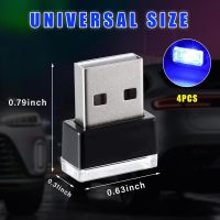 Augeny 4 PCS USB LED Car Interior Atmosphere Lamp, Plug-in USB Decor Night Light, Portable Auto Ambient Lighting Kit, Universal Vehicle Interior Accessories for Most Cars (Blue) - Image 2
