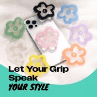 OnTheGrip Cute Transparent Daisy Flower Shape Design Mobile Phone Grip Multi Functional Collapsible Stand Holder for Smartphone Tablet Cell Phone Accessory (White) - Image 3