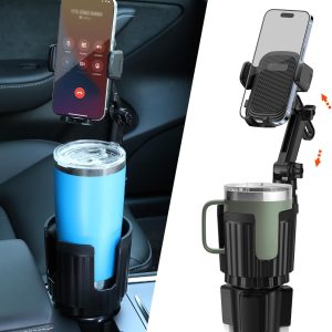 Newlest 2 in 1 Phone Mount for Car Cup Holder with Adjustable Base, Phone Holders for Car Cupholder, No Shaking 360° Flexible Neck Phone Mount for All 4-7” Smartphones, Cup Holder for Most Bottles