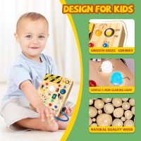 Busy Board, Montessori Toy for 1-3 Years Old, Wooden Toddler Sensory Travel Toy, Ideal Gift for 1+ Year Old Boys (Busy Board Plus V2), Medium, Yellow - Image 5