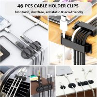 N NOROCME 192 PCS Cable Management Kit 4 Wire Organizer Sleeve,11 Cable Holder,35Cord Clips 10+2 Roll Cable Organizer Straps and 100 Fastening Cable Ties for Computer TV Under Desk, black,clear - Image 2