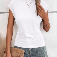 Bliwov Womens Summer Cap Sleeve Tops Business Casual Crewneck T Shirts Trendy Outfits Beach Vacation Clothes Fashion Blouses - Image 3