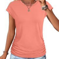 SAMPEEL Womens Summer Tops Trendy 2025 Ruched Cap Short Sleeve Tshirts Shirts Crew Neck T Shirts Fashion - Image 2