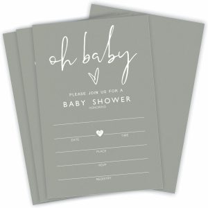 Green Invitation For Baby Shower Party, 15 Minimalism Double Sided invites With Envelopes For Boys And Girls, Baby Announcement, Gender Reveal, Activity Decorations-A134