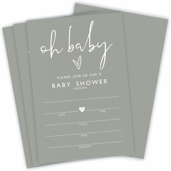 Green Invitation For Baby Shower Party, 15 Minimalism Double Sided invites With Envelopes For Boys And Girls, Baby Announcement, Gender Reveal, Activity Decorations-A134
