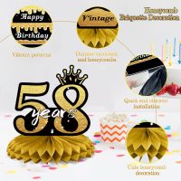 58th Birthday Decorations Set, 1967 Table Toppers for Women Men Birthday Party Supplies, Happy 58 Year Old Table Decoration for Mother and Dad, 9Pcs Black & Gold Honeycomb Centerpieces - Image 4