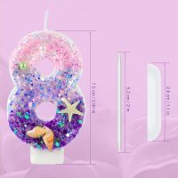 Birthday Candles, Pink and Purple Number 8 Candles Decorated with Conchs Starfish and Pearls for Mermaid Theme Party Cake Topper Supplies (Number 8) - Image 4