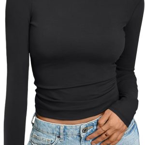 Trendy Queen Women's Boat Neck Tops Long Sleeve Shirts Casual Fitted Tee Shirts Solid Color Fall Basic Clothes