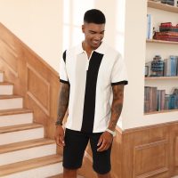 Men's Fashion Polo Shirts Vintage Striped Knitting Shirts Casual Slim Fit Golf Shirts - Image 2