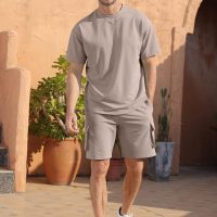 YawYews Men's 2 Piece Outfits Casual Tracksuit Cargo Shorts Summer Athletic Drop Shoulder Sleeve Sportwear Set - Image 2