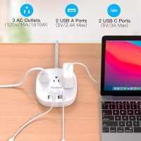 Flat Plug Power Strip, 5ft Ultra Flat Extension Cord - 3 Outlets 4 USB Ports (2 USB C) 22.5W/4.5A Desktop Charging Station, No Surge Protection for Cruise Ship, Dorm Room Travel Essentials - Image 4