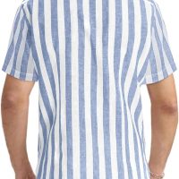 JMIERR Men's Casual Stylish Short Sleeve Button-Up Striped Dress Shirts Cotton Beach Shirt - Image 3