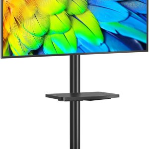 Rfiver Swivel Floor TV Stand with Mount for 32-60 Inch TVs up to 88lbs, Height Adjustable TV Mount with Wood Base & Shelf, Space-Saving Design Tall TV Stands for Living Room, Bedroom, Corner