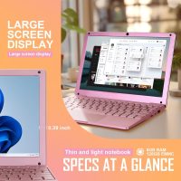 Laptop Computer, Windows 11 Laptop, 8GB+128GB, Intel Celeron Dual core Processors, 10" Laptops, Bluetooth WiFi Webcam HDMI, and Laptop Bag,Mouse, Mouse Pad, Headphone（Rose Gold） - Image 3