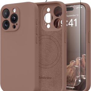 Magnetic for iPhone 13 Pro Max Case, Compatible with MagSafe, [Full Camera Protection][Screen Protector] Silicone Shockproof Protective Phone Case for iPhone 13 Pro Max 6.7", Brown