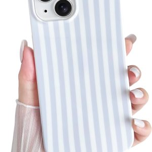 Yeddabox for iPhone 14 Case Cute Striped Phone Case Soft TPU Slim Shockproof Phone Cover for Women Girls, Blue and White