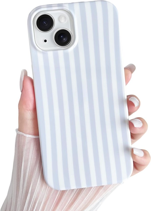 Yeddabox for iPhone 14 Case Cute Striped Phone Case Soft TPU Slim Shockproof Phone Cover for Women Girls, Blue and White
