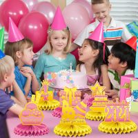 4th Birthday Decorations Set, 2021 Table Toppers for Girls Birthday Party Supplies, Happy 4 Year Old Table Decoration for Daughter, 9Pcs Pink & Gold Honeycomb Centerpieces - Image 6