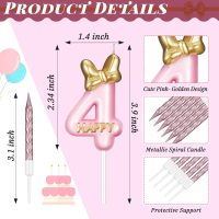 BBTO Number 4 Birthday Candle Pink Birthday Candle Girl with 10 Pieces Pink Candles Long Thin Cupcake Candles in Holders for Cake Topper Birthday Baking Decor Supplies - Image 2