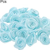 50pcs 3cm Ribbon Roses Satin Ribbon Flower Rose Artificial Fabric Flowers for DIY Crafting Accessories Sewing Wrapping Wedding Gift Decoration, Light Blue - Image 3