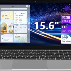 15.6 Inch Laptop Computer, 32GB RAM Gaming Laptops with 1TB NVMe SSD, N95 4-Core Processor(Up to 3.4GHz), Backlight Keyboard, Fingerprint Reader, 8000mAh Battery, Win11 Pro, Silver