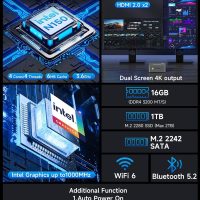 GMKtec Mini PC Intel N150 (Turbo 3.6GHz) 16GB DDR4 1TB PCIe M.2 NVMe SSD, Intel i226-V Desktop Computer 4K Dual HDMI Display/4x USB3.2/WiFi 6/BT5.2/RJ45 Ethernet Nucbox G3 Plus - Image 2