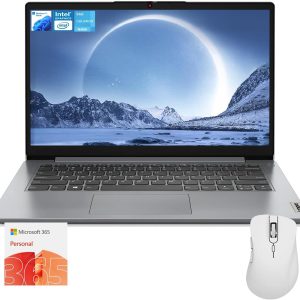 Lenovo IdeaPad 1 Everyday Laptop, 14" HD Display, 8GB RAM, 384GB Storage(128GB eMMC + 256GB PCIe), 1 Yr Office 365 Included, Intel Core Processor, Win 11 Home, Bundle with Thunderobot Wireless Mouse