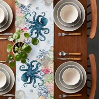Underwater Sea Monster Octopus Coral Table Runner,Cotton Linen Table Runners 48 Inches Long,Ocean Marine Life Dresser Scarf Tablerunner for Kitchen Coffee/Dining/Sofa/End Tables TV Stand - Image 5