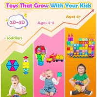 Magnetic Tiles,100PCS 3D Building Blocks, Magnets Building Set for Kids, Construction STEM Stacking Toys, Magnets Toy Gift for Toddlers, Boys and Girls - Image 6