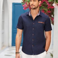 COOFANDY Men's Casual Cotton Short Sleeve Button Down Dress Shirt Plaid Collar Denim Work Shirts - Image 3